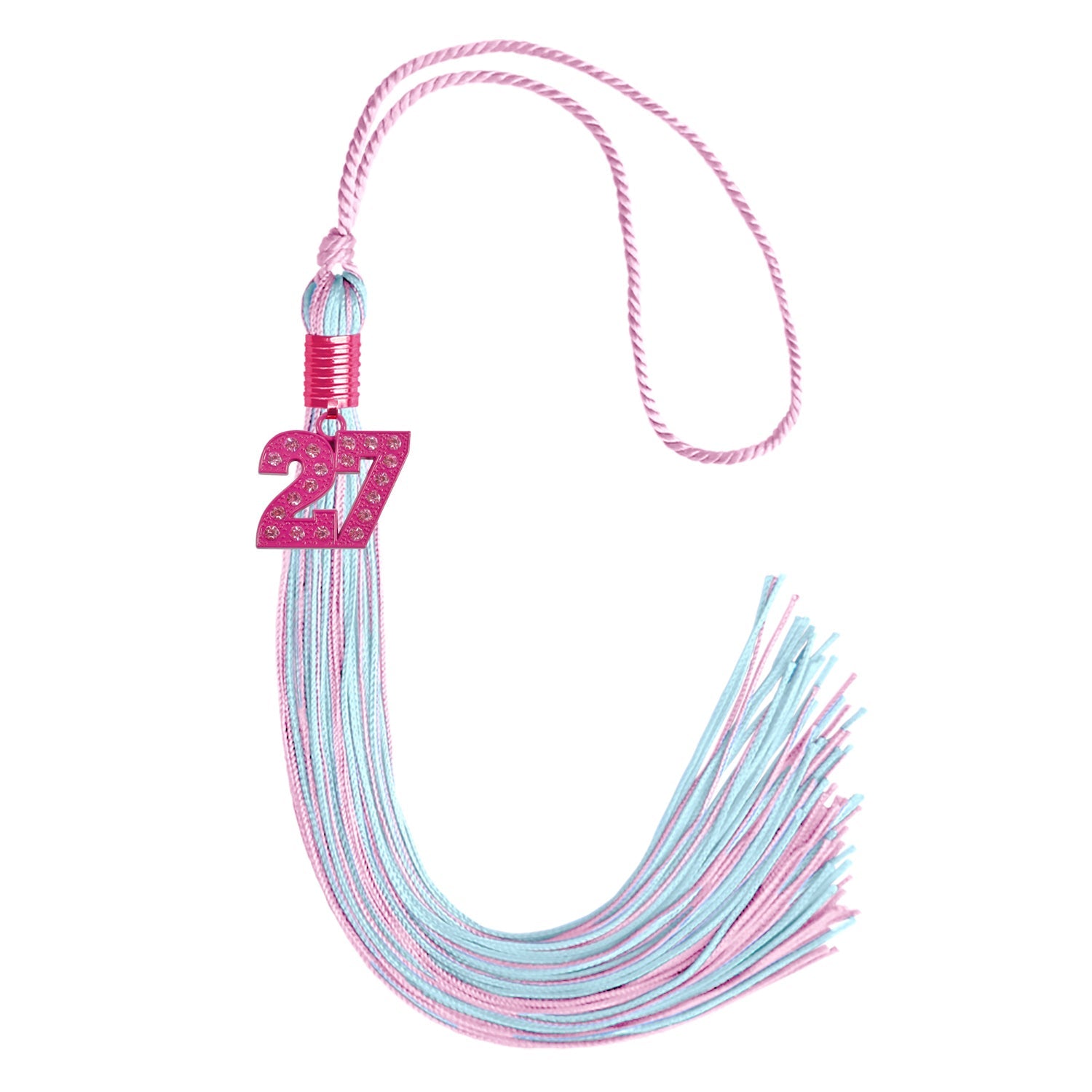 Pink/Light Blue Mixed Color Graduation Tassel with Pink Bling Charm - Endea Graduation