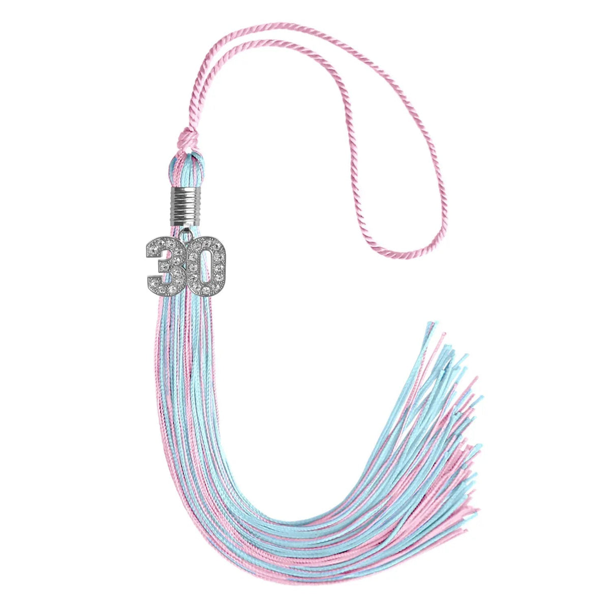Pink/Light Blue Mixed Color Graduation Tassel with Silver Bling Charm - Endea Graduation