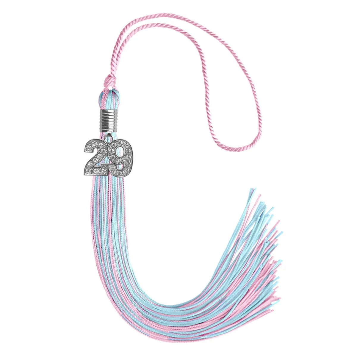 Pink/Light Blue Mixed Color Graduation Tassel with Silver Bling Charm - Endea Graduation