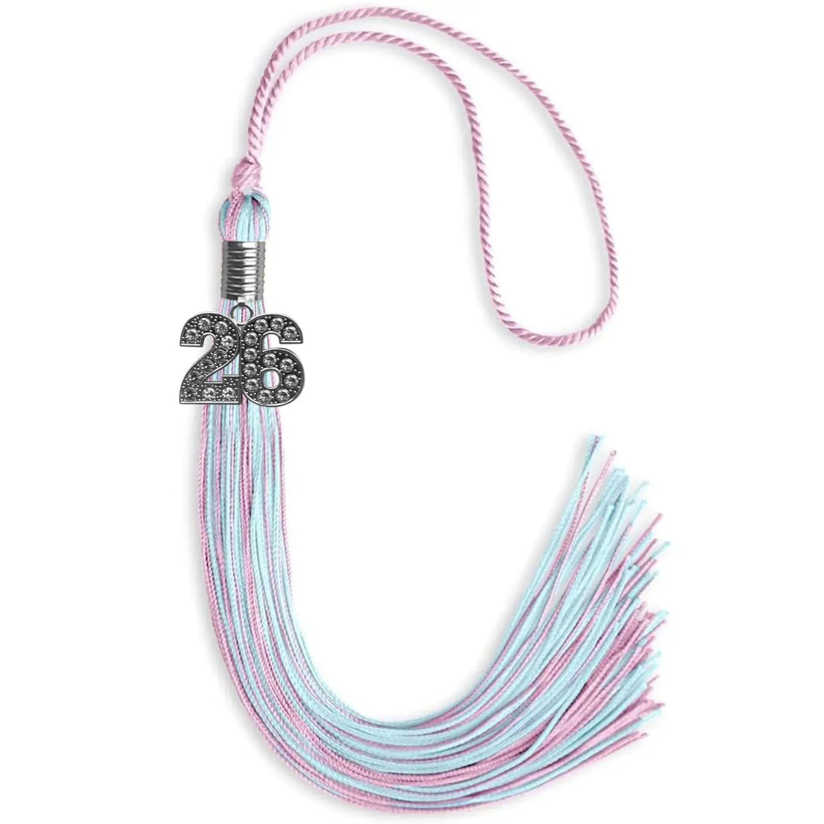 Pink/Light Blue Mixed Color Graduation Tassel with Silver Bling Charm - Endea Graduation