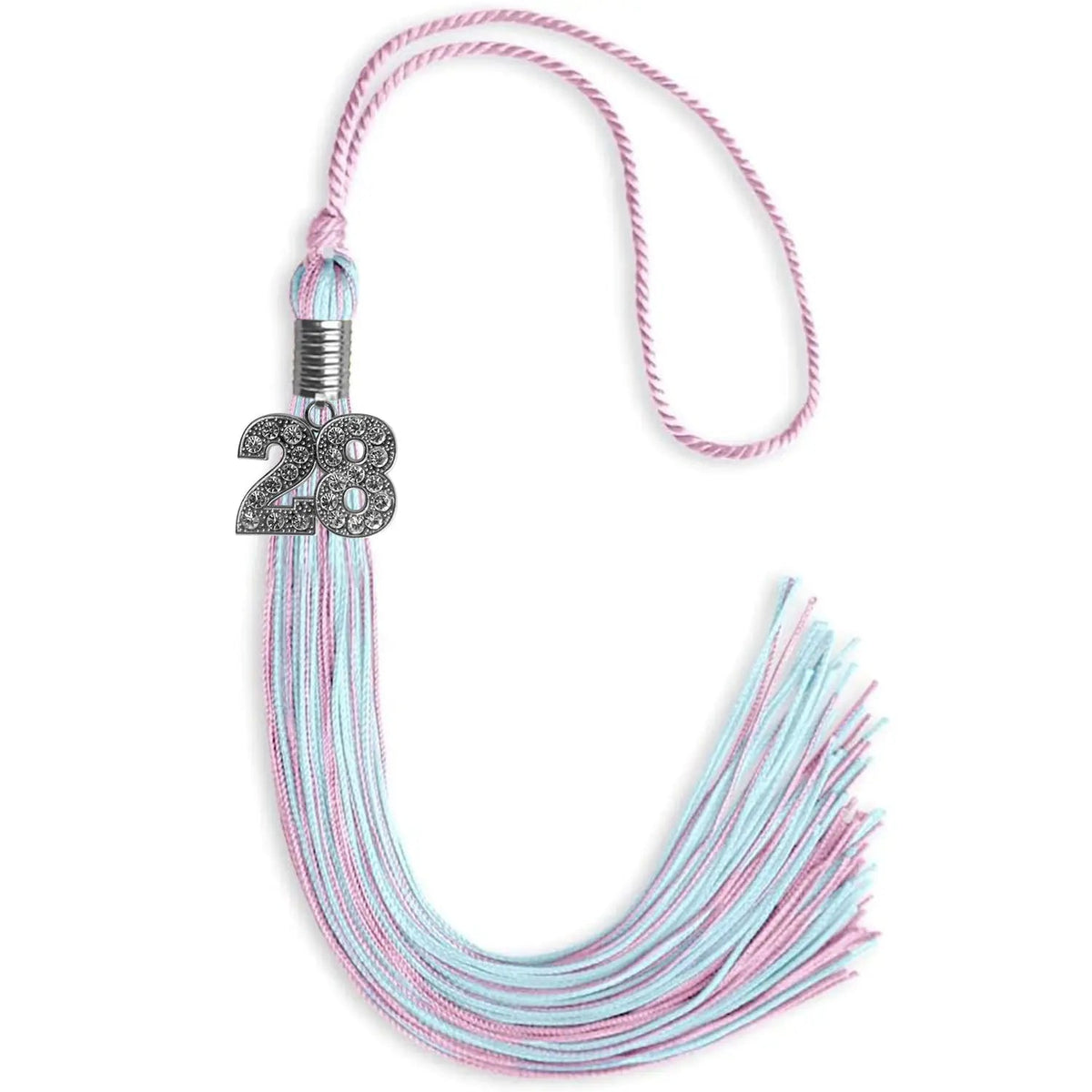 Pink/Light Blue Mixed Color Graduation Tassel with Silver Bling Charm - Endea Graduation