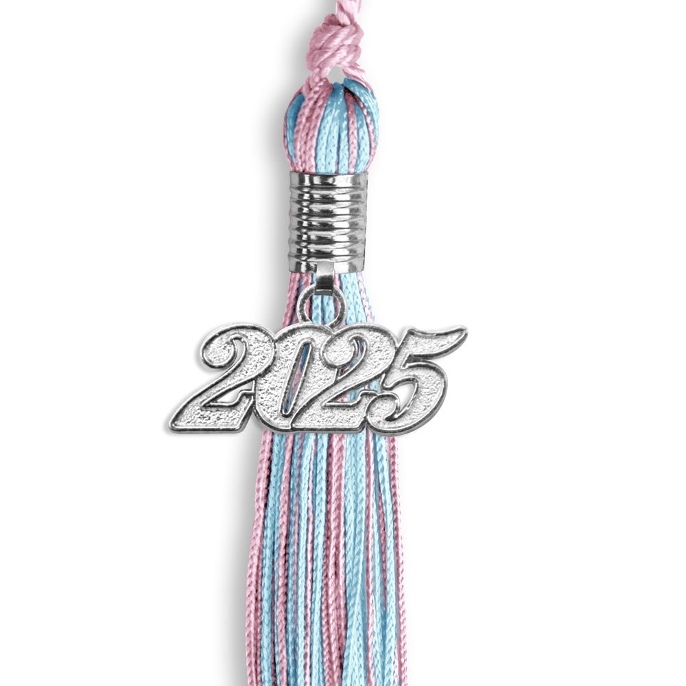 Pink/Light Blue Mixed Color Graduation Tassel with Silver Date Drop - Endea Graduation