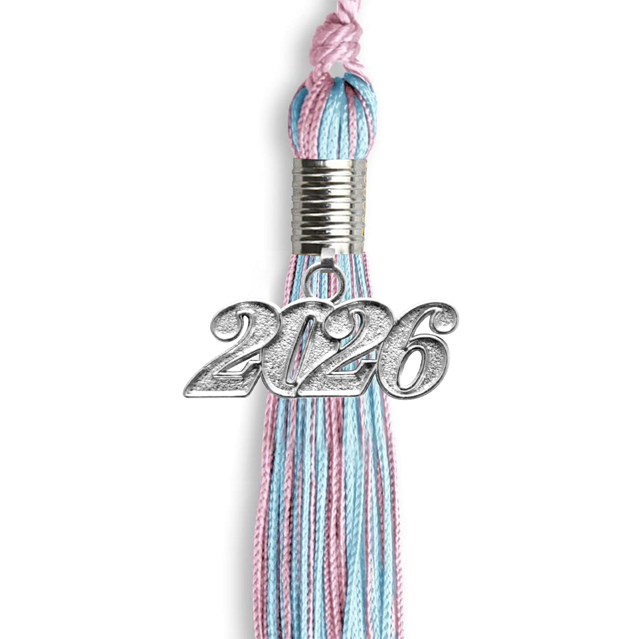 Pink/Light Blue Mixed Color Graduation Tassel with Silver Date Drop - Endea Graduation