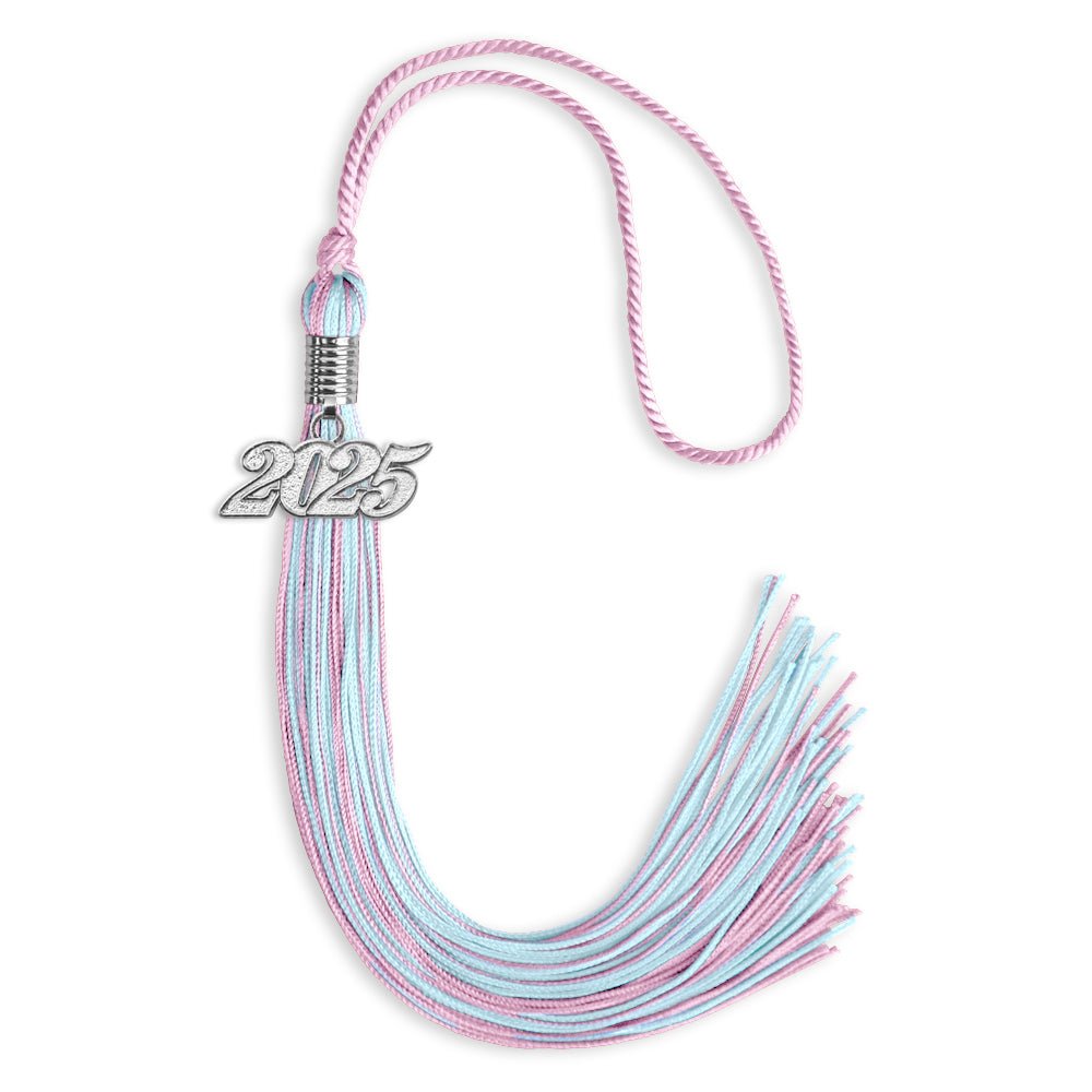 Pink/Light Blue Mixed Color Graduation Tassel with Silver Date Drop - Endea Graduation