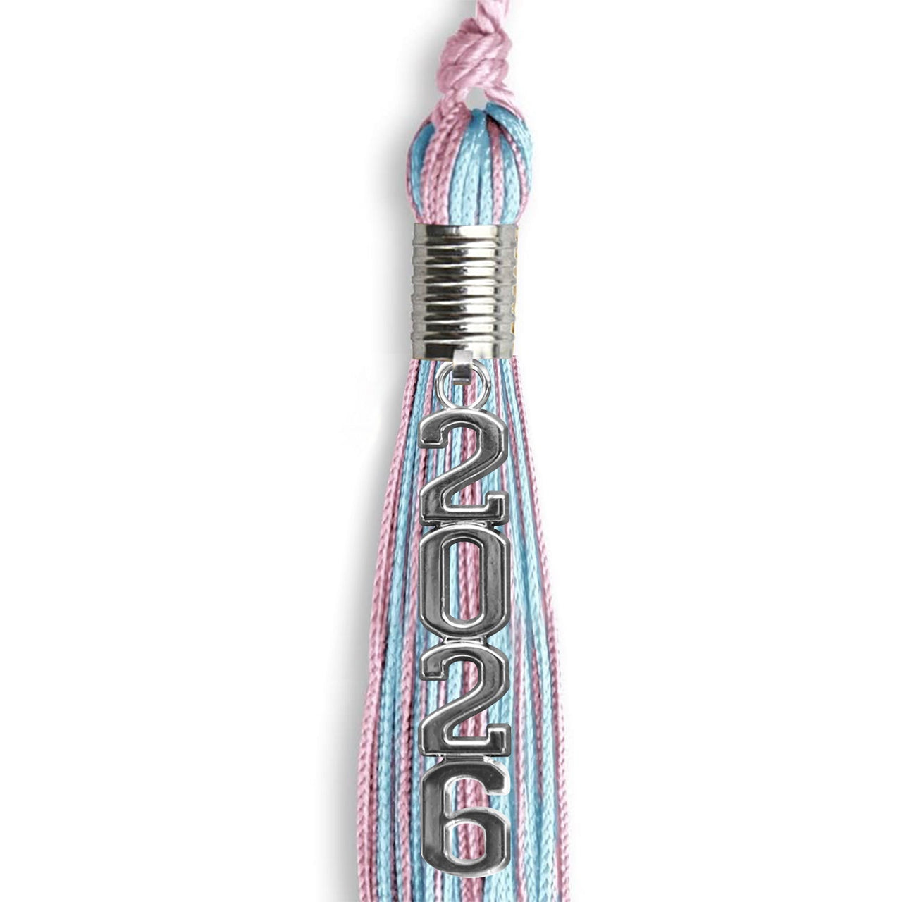 Pink/Light Blue Mixed Color Graduation Tassel with Stacked Silver Date Drop - Endea Graduation