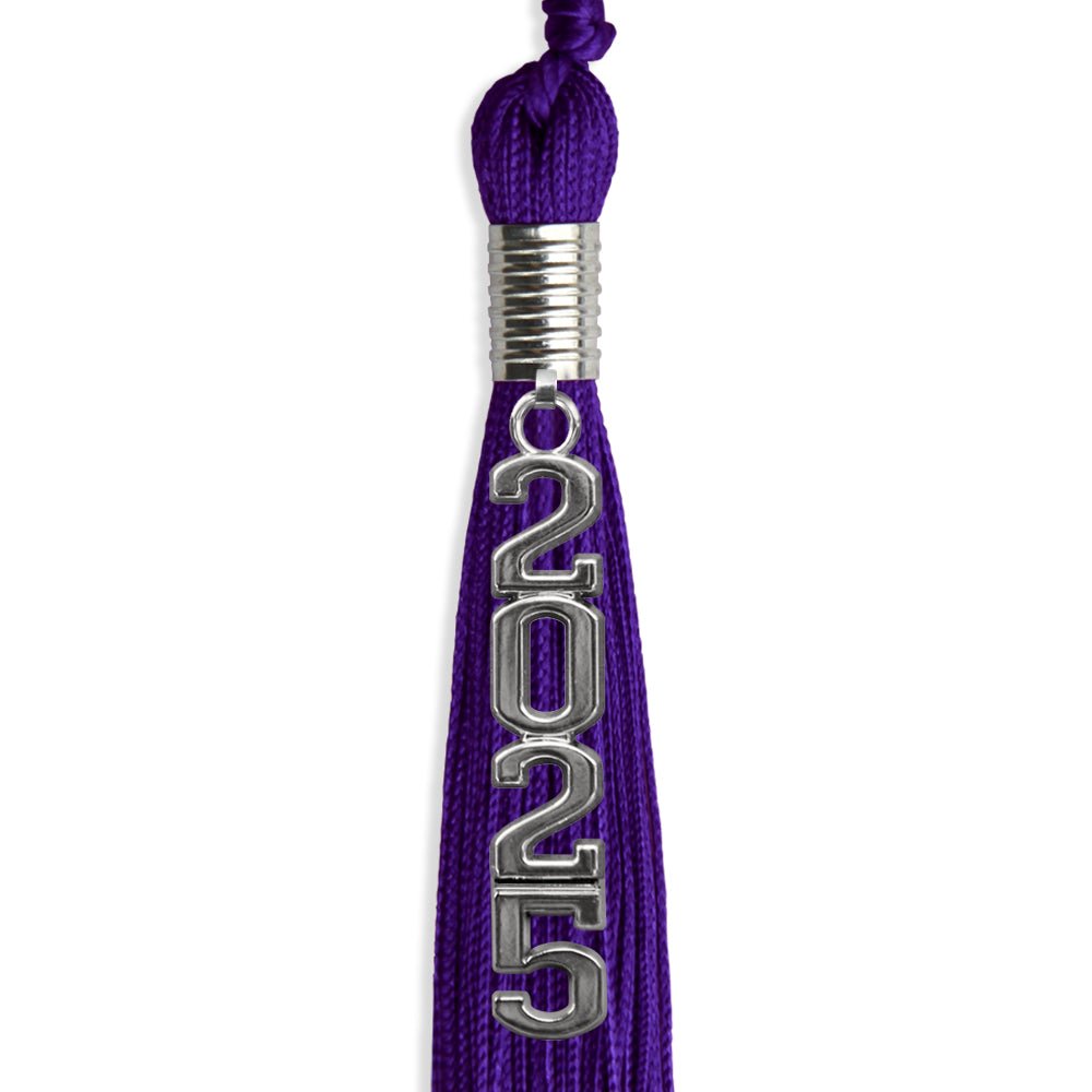 Purple Graduation Tassel with Silver Stacked Date Drop - Endea Graduation