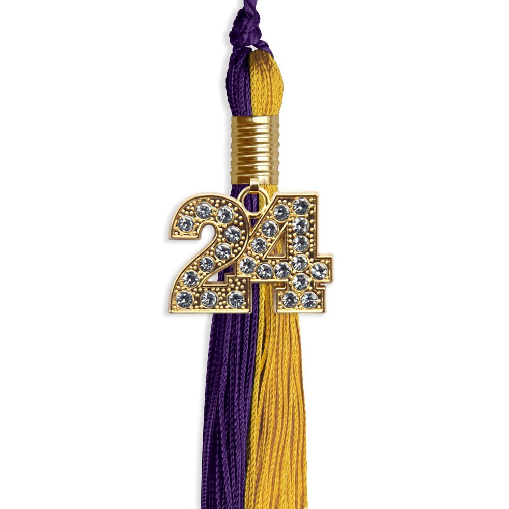 Purple/Bright Gold Graduation Tassel with Gold Bling Charm - Endea Graduation