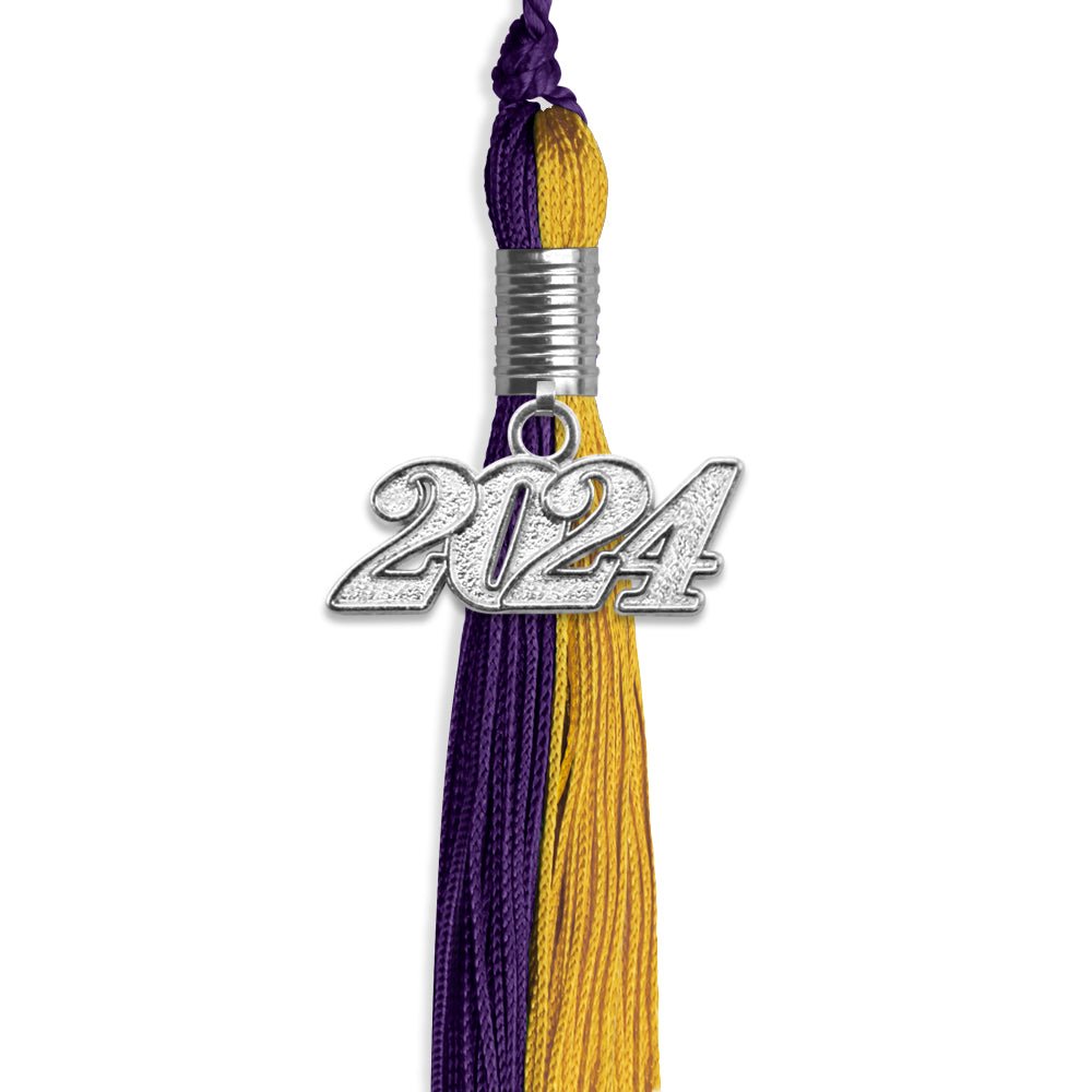 Purple/Bright Gold Graduation Tassel with Silver Date Drop - Endea Graduation