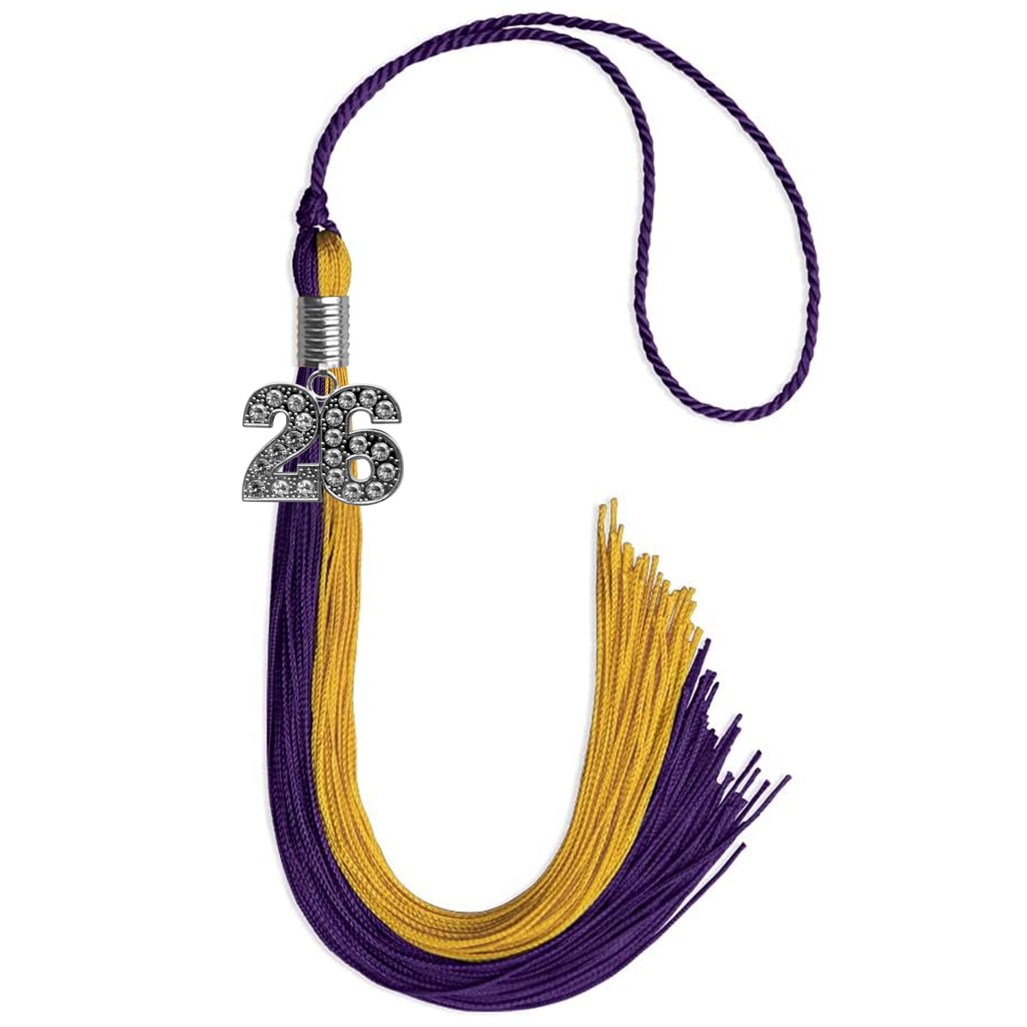 Purple/Bright Gold Graduation Tassel with Silver Date Drop - Endea Graduation