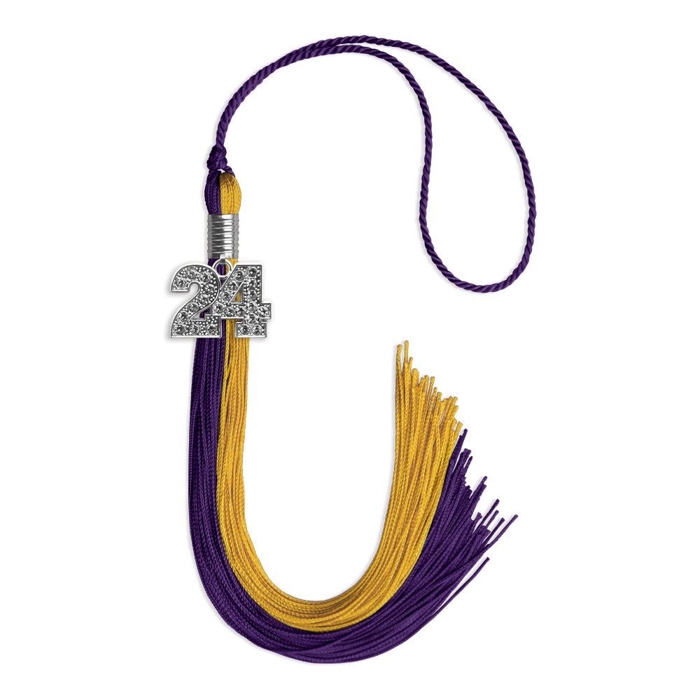 Purple/Bright Gold Graduation Tassel with Silver Date Drop - Endea Graduation