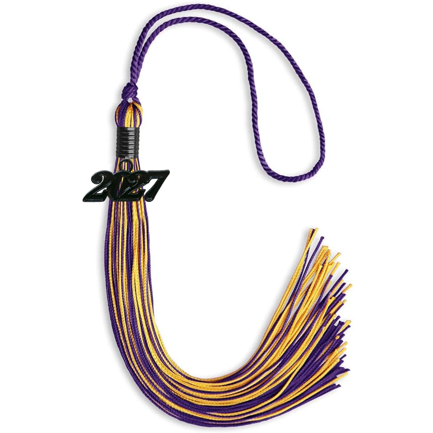 Purple/Gold Mixed Color Graduation Tassel with Black Date Drop - Endea Graduation