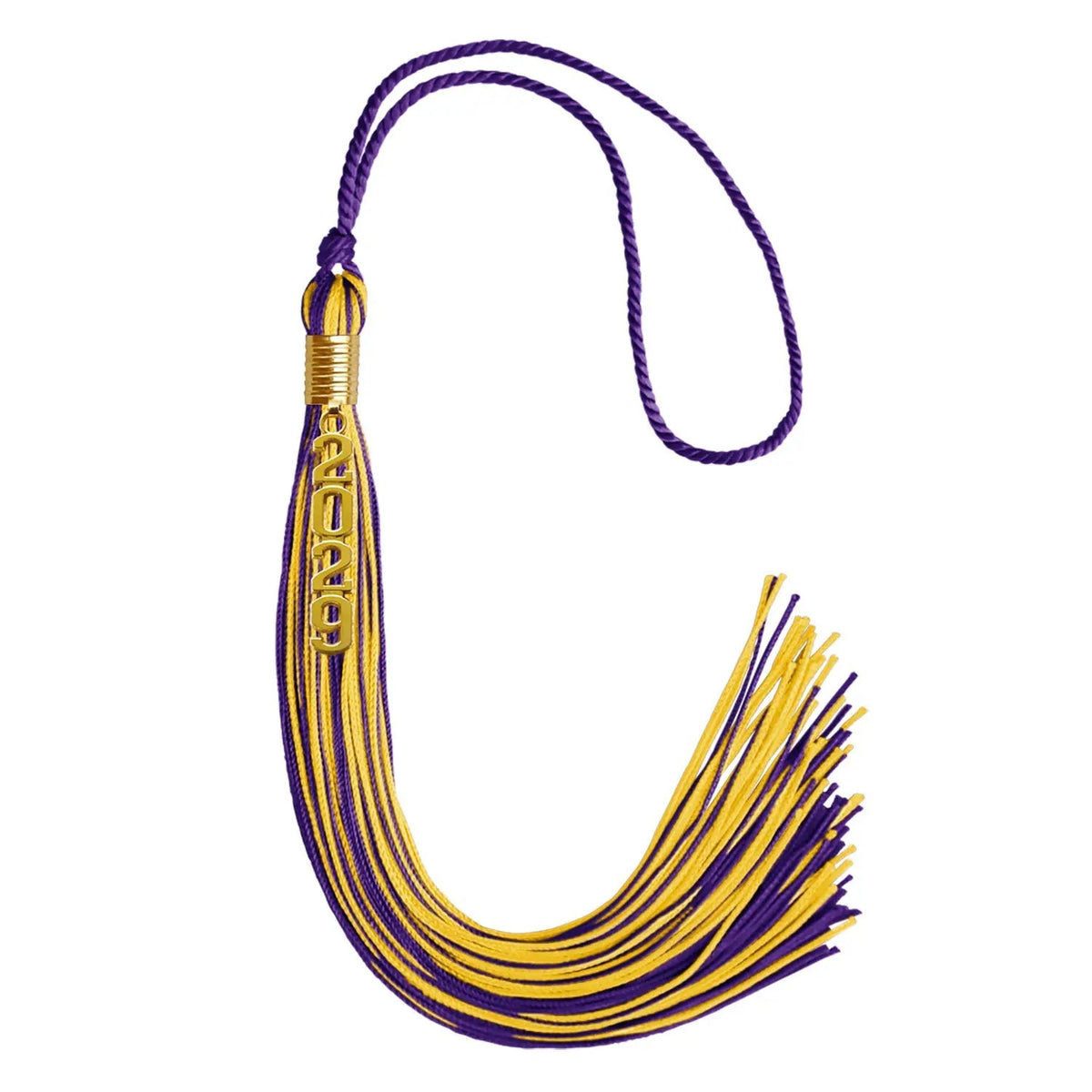 Purple/Gold Mixed Color Graduation Tassel with Gold Stacked Date Drop - Endea Graduation