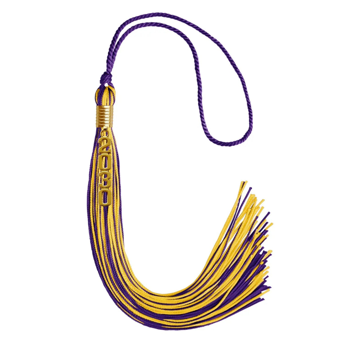 Purple/Gold Mixed Color Graduation Tassel with Gold Stacked Date Drop - Endea Graduation