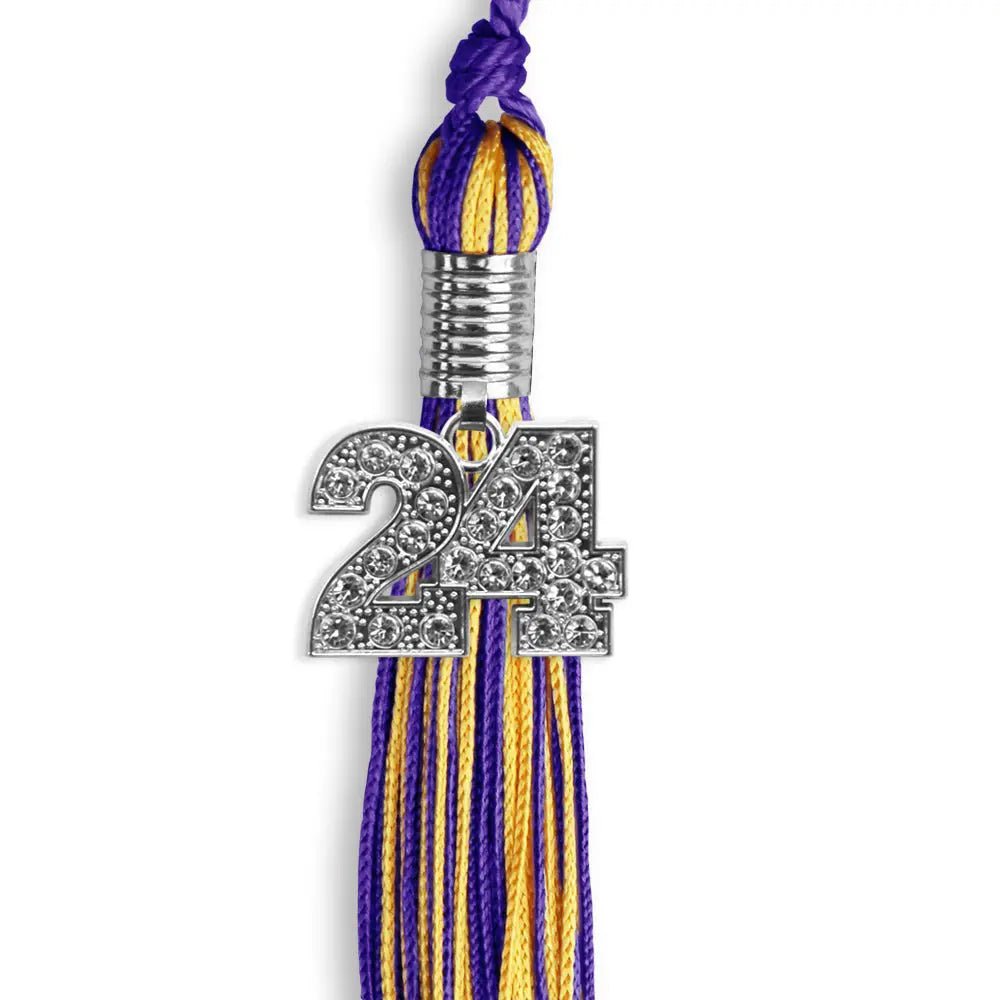 Purple/Gold Mixed Color Graduation Tassel with Silver Bling Charm - Endea Graduation