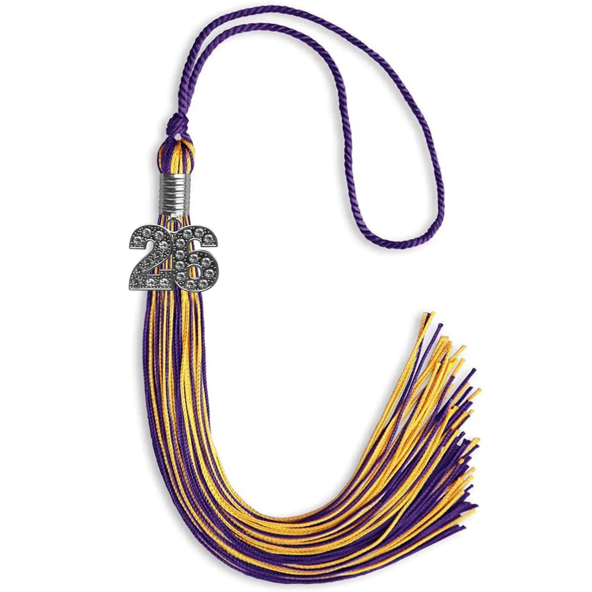 Purple/Gold Mixed Color Graduation Tassel with Silver Bling Charm - Endea Graduation