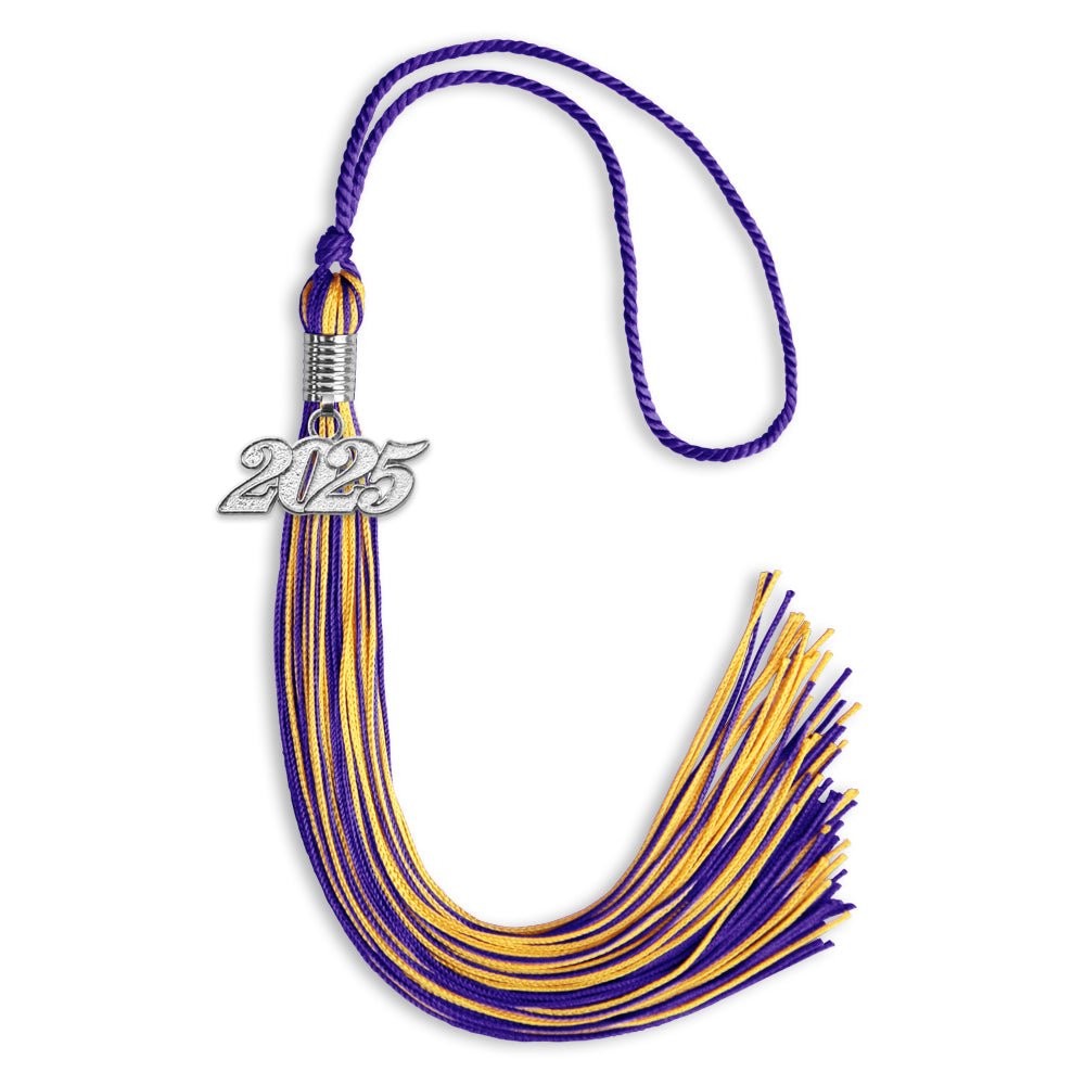 Purple/Gold Mixed Color Graduation Tassel with Silver Date Drop - Endea Graduation