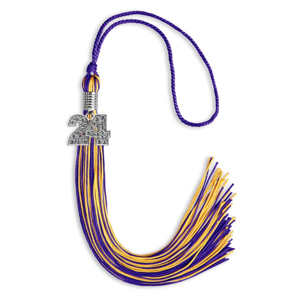 Purple/Gold Mixed Color Graduation Tassel with Silver Date Drop - Endea Graduation