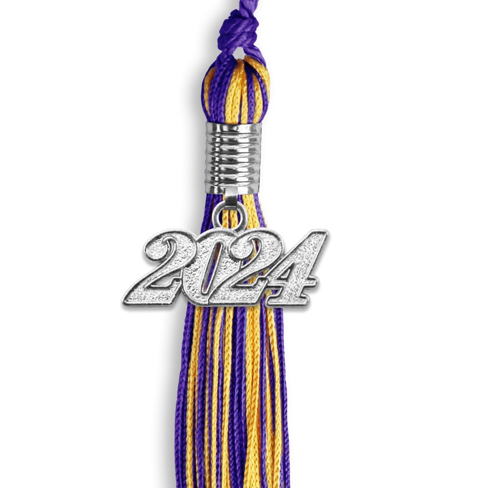 Purple/Gold Mixed Color Graduation Tassel with Silver Date Drop - Endea Graduation