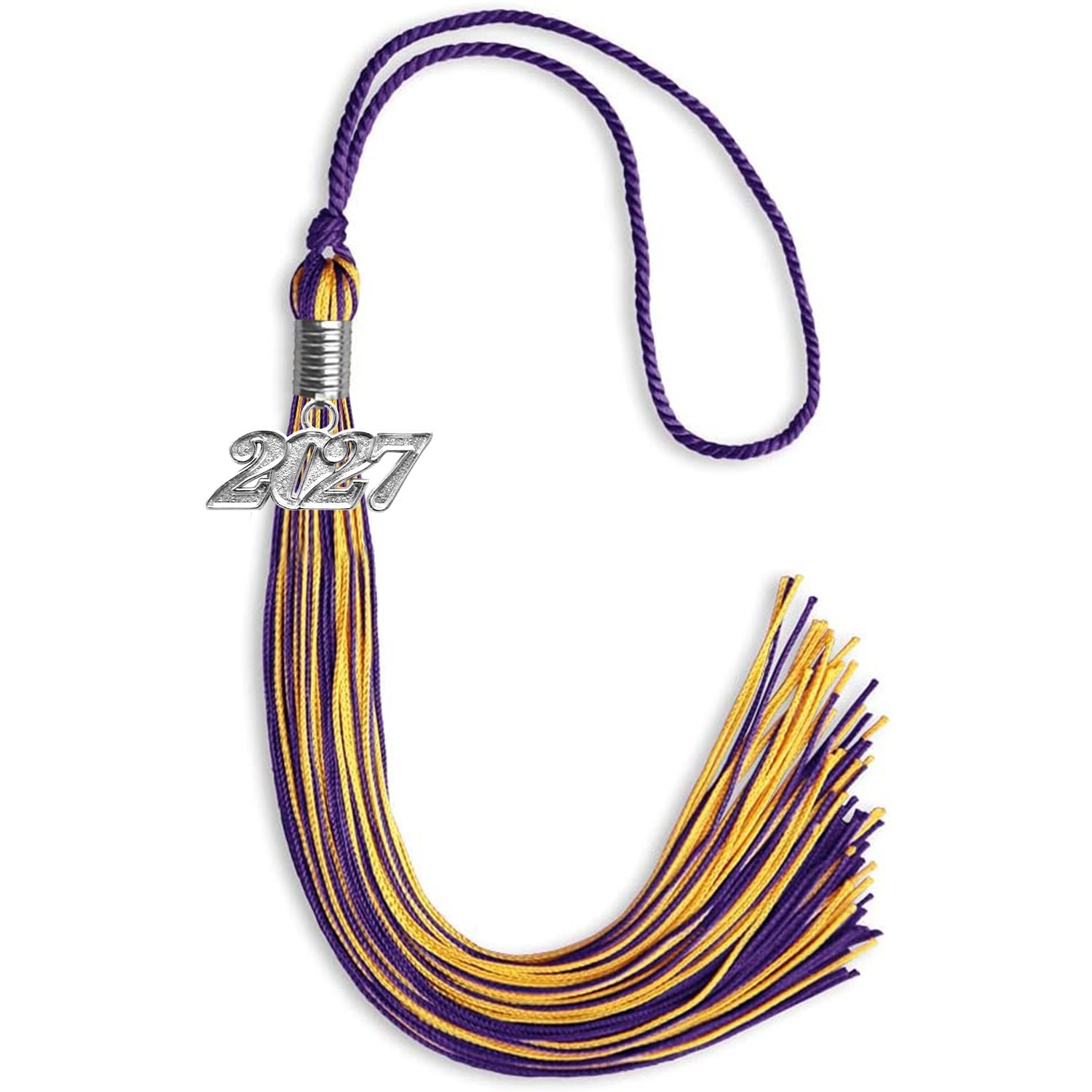 Purple/Gold Mixed Color Graduation Tassel with Silver Date Drop - Endea Graduation