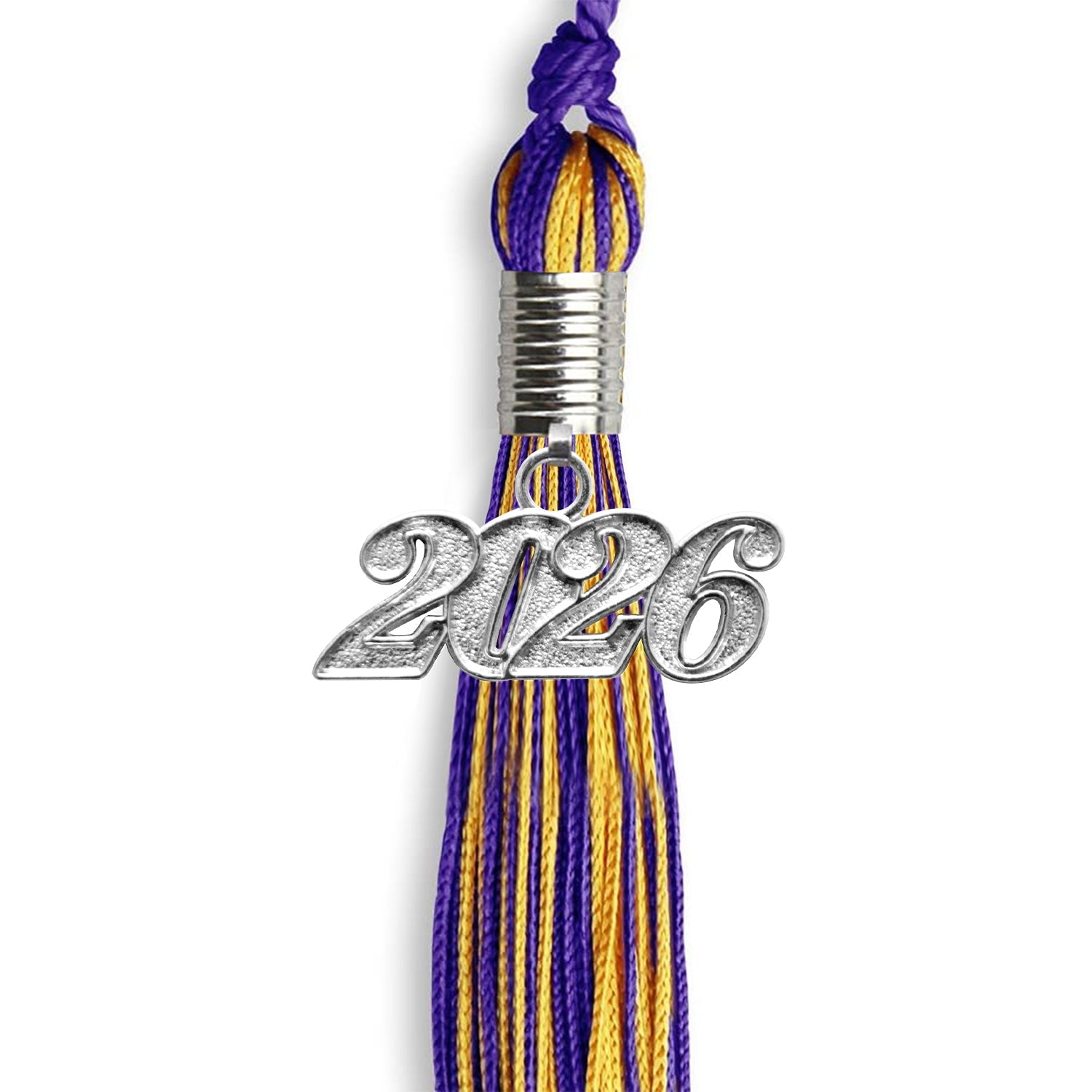 Purple/Gold Mixed Color Graduation Tassel with Silver Date Drop - Endea Graduation