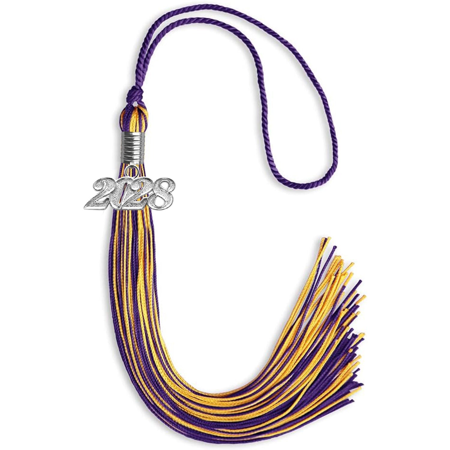 Purple/Gold Mixed Color Graduation Tassel with Silver Date Drop - Endea Graduation