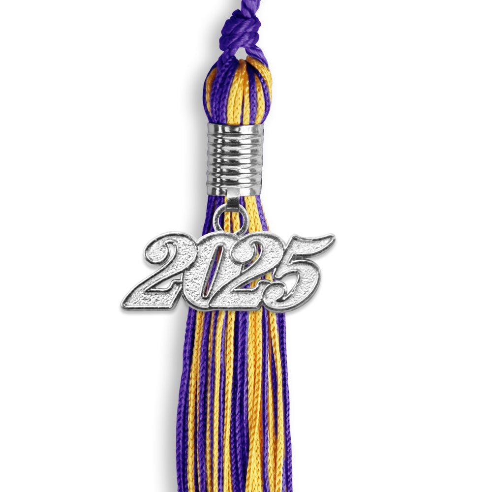 Purple/Gold Mixed Color Graduation Tassel with Silver Date Drop - Endea Graduation