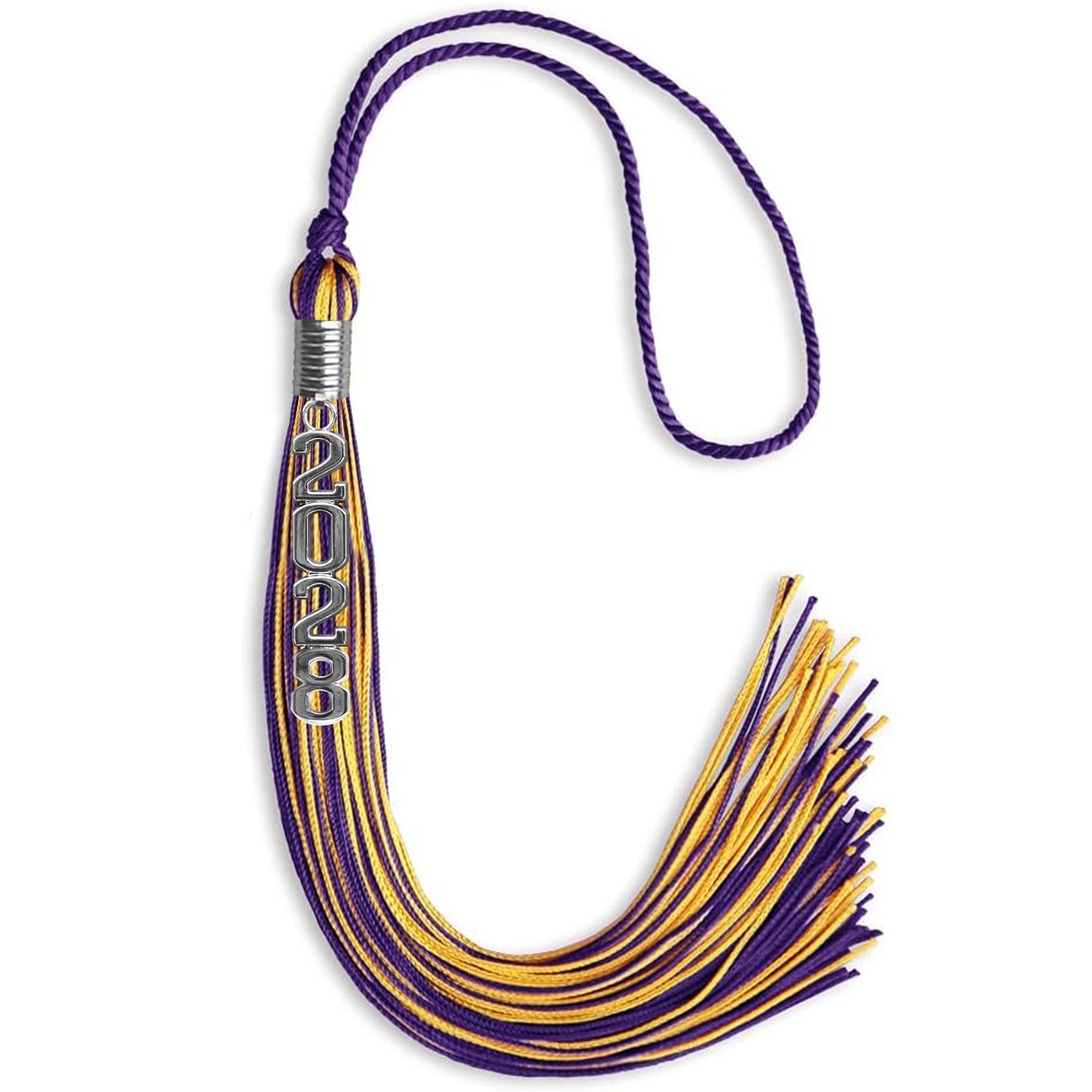 Purple/Gold Mixed Color Graduation Tassel with Stacked Silver Date Drop - Endea Graduation