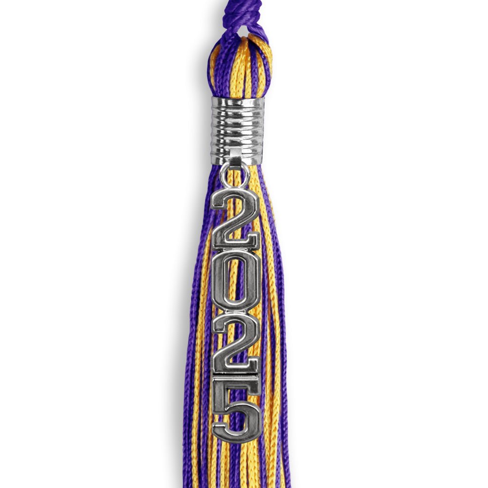 Purple/Gold Mixed Color Graduation Tassel with Stacked Silver Date Drop - Endea Graduation