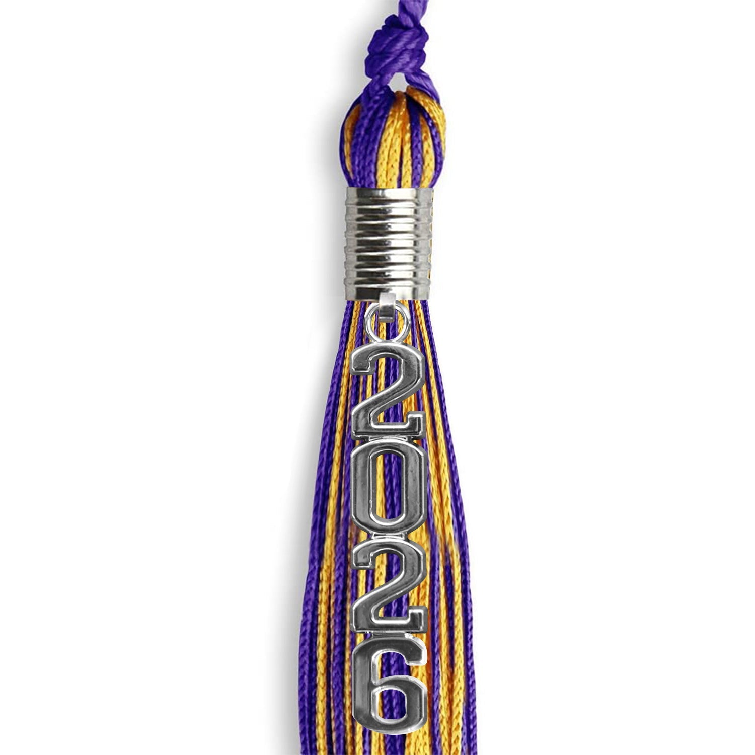 Purple/Gold Mixed Color Graduation Tassel with Stacked Silver Date Drop - Endea Graduation