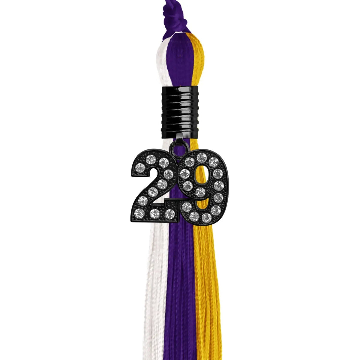 Purple/Gold/White Graduation Tassel with Black Bling Charm - Endea Graduation