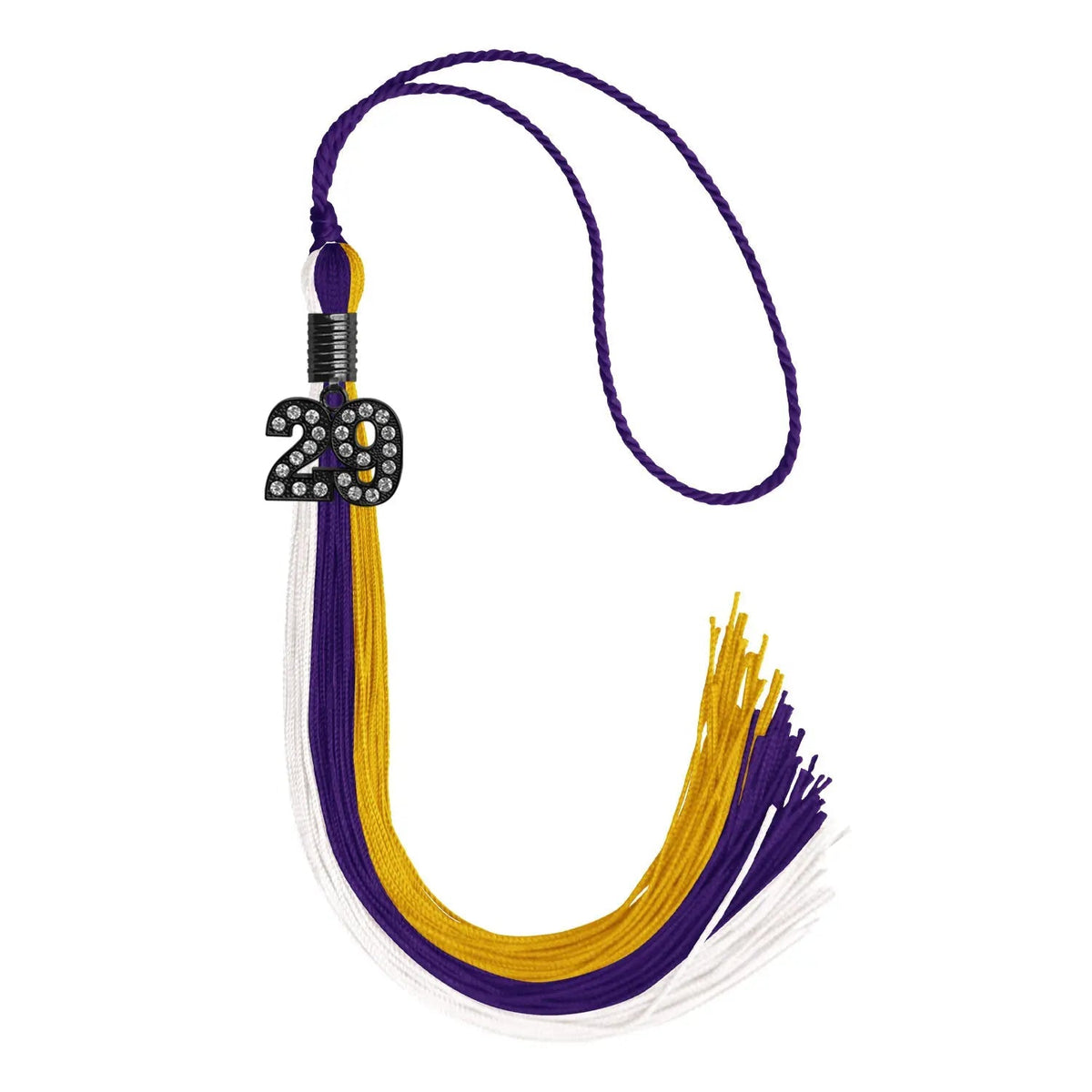 Purple/Gold/White Graduation Tassel with Black Bling Charm - Endea Graduation