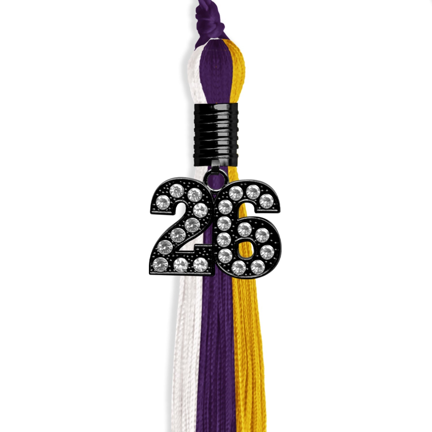Purple/Gold/White Graduation Tassel with Black Date Drop - Endea Graduation