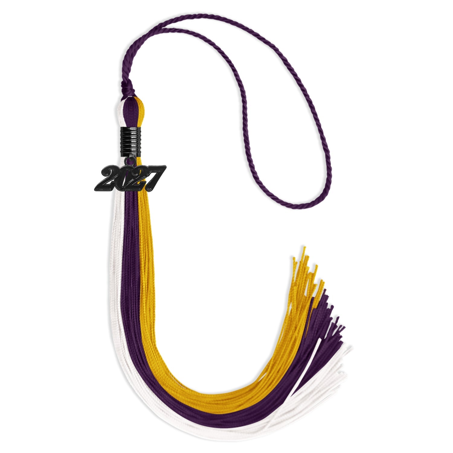 Purple/Gold/White Graduation Tassel with Black Date Drop - Endea Graduation