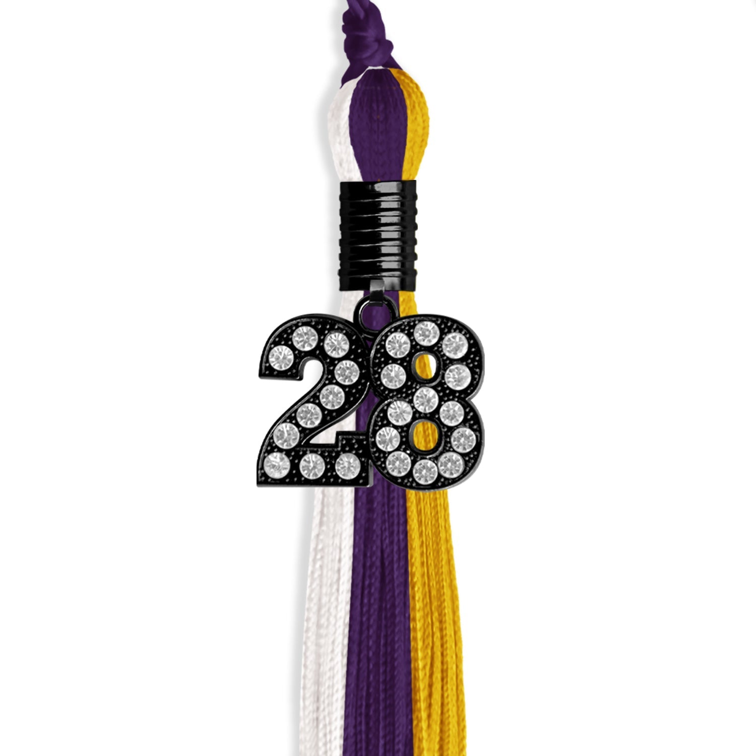 Purple/Gold/White Graduation Tassel with Black Date Drop - Endea Graduation