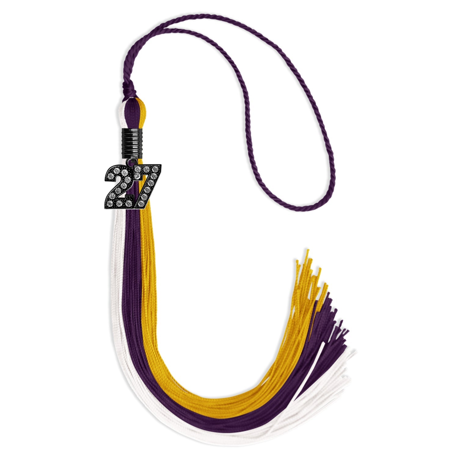 Purple/Gold/White Graduation Tassel with Black Date Drop - Endea Graduation