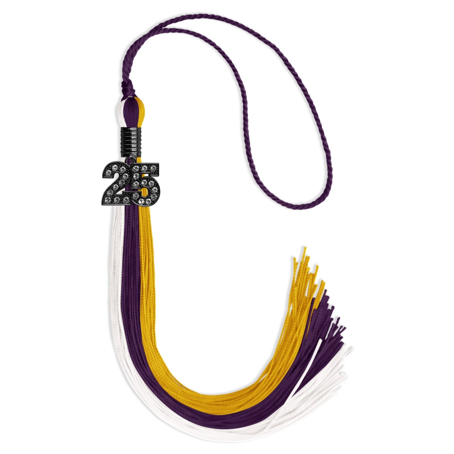 Purple/Gold/White Graduation Tassel with Black Date Drop - Endea Graduation