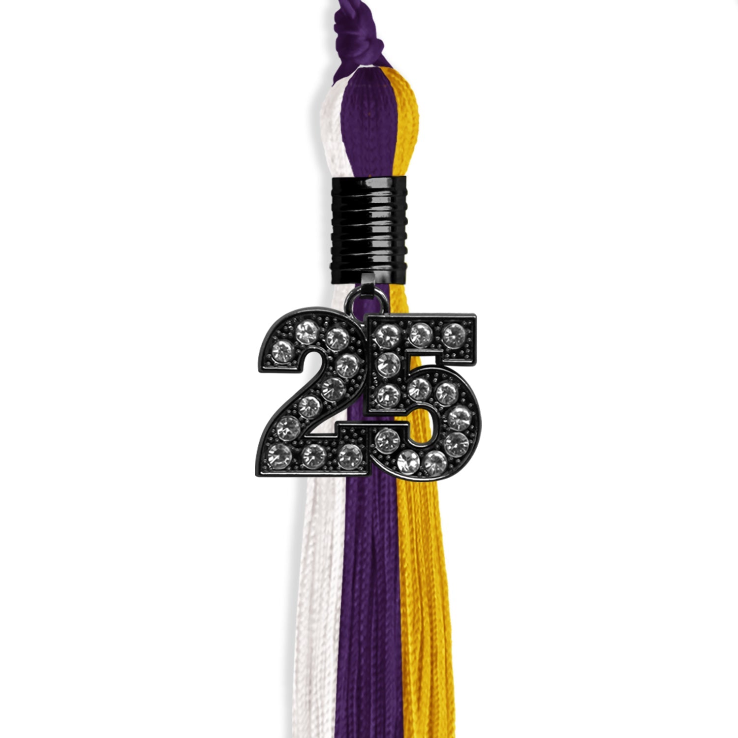 Purple/Gold/White Graduation Tassel with Black Date Drop - Endea Graduation