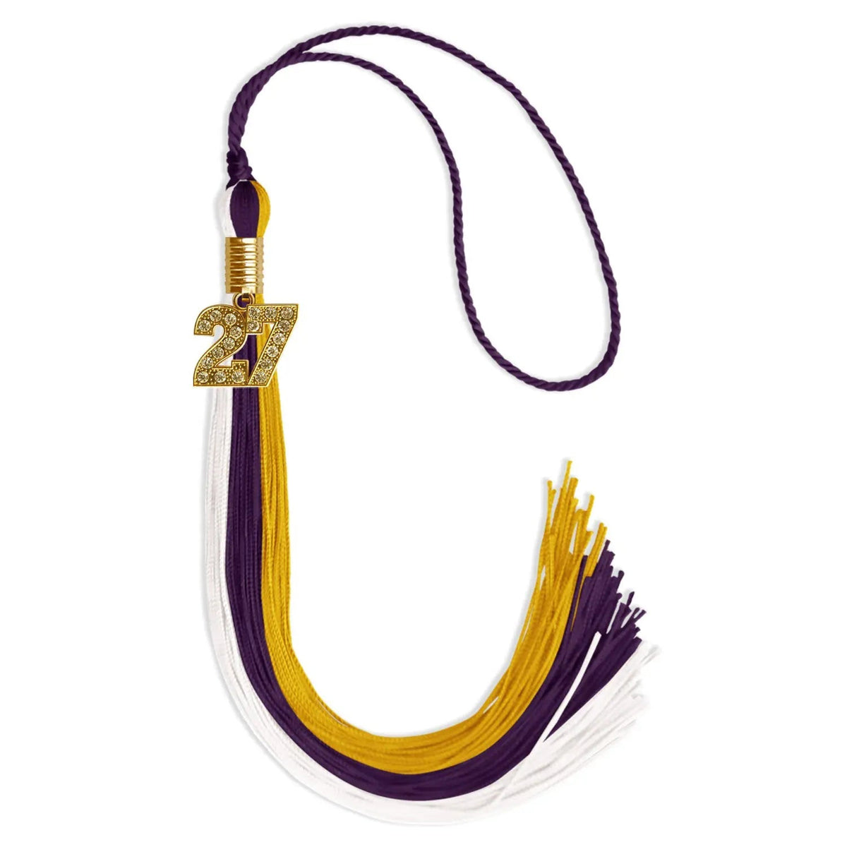 Purple/Gold/White Graduation Tassel with Gold Bling Charm - Endea Graduation