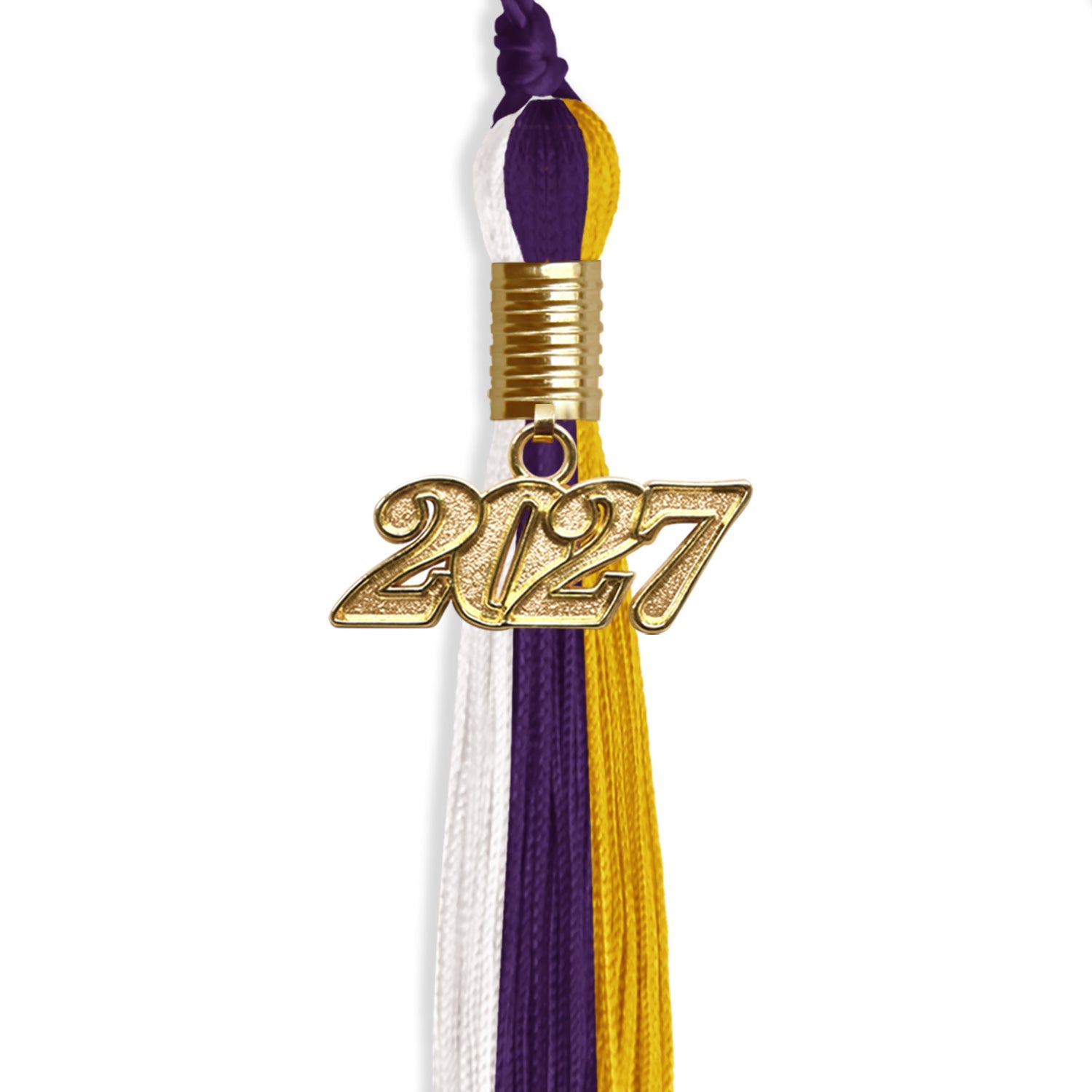 Purple/Gold/White Graduation Tassel with Gold Date Drop - Endea Graduation