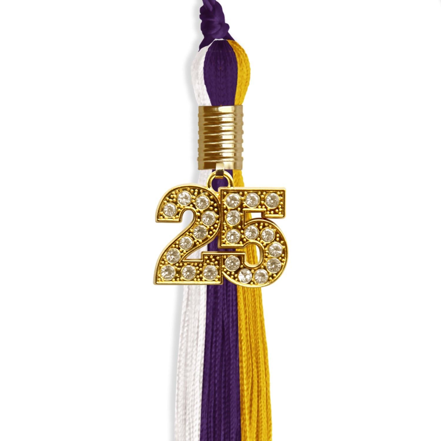 Purple/Gold/White Graduation Tassel with Gold Date Drop - Endea Graduation