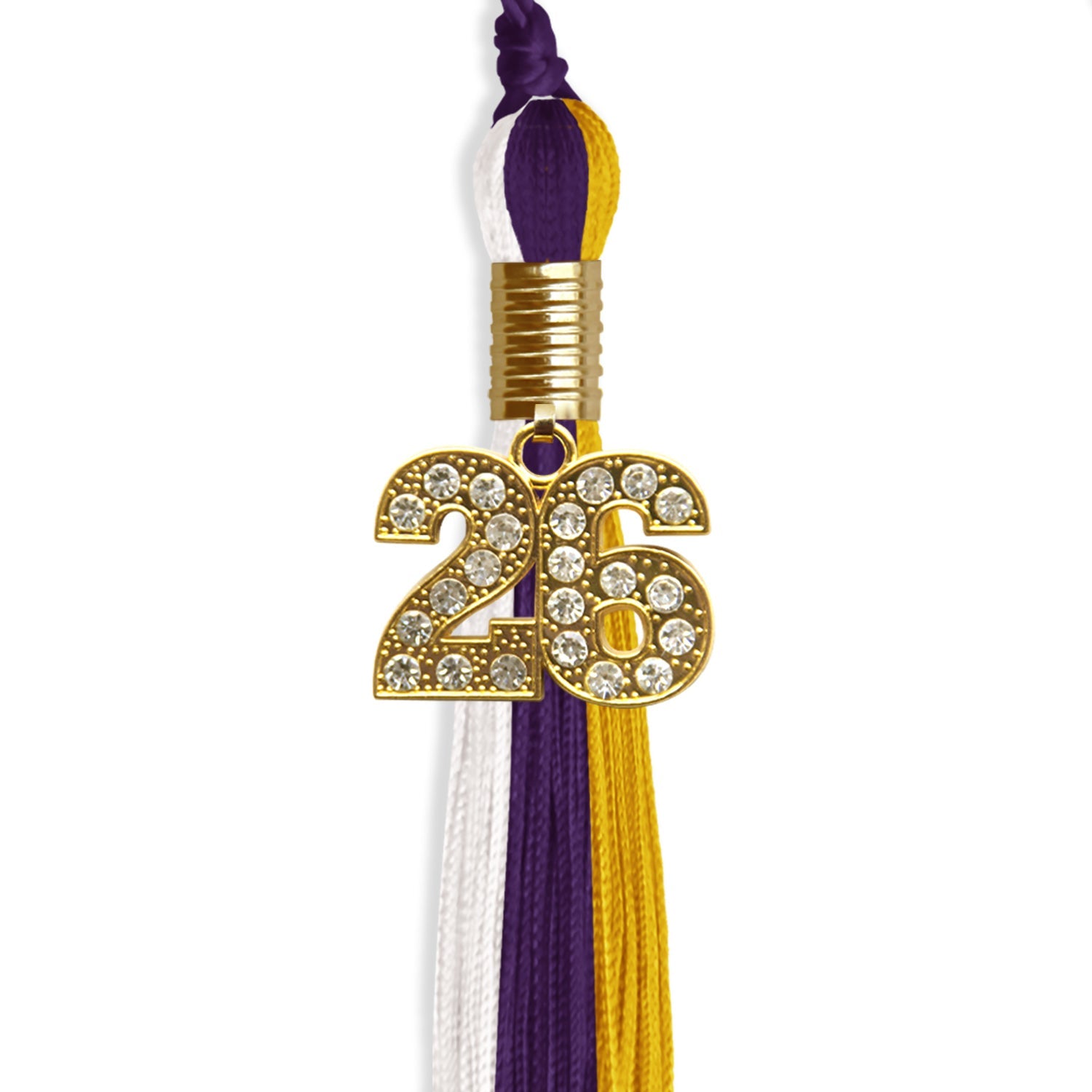 Purple/Gold/White Graduation Tassel with Gold Date Drop - Endea Graduation