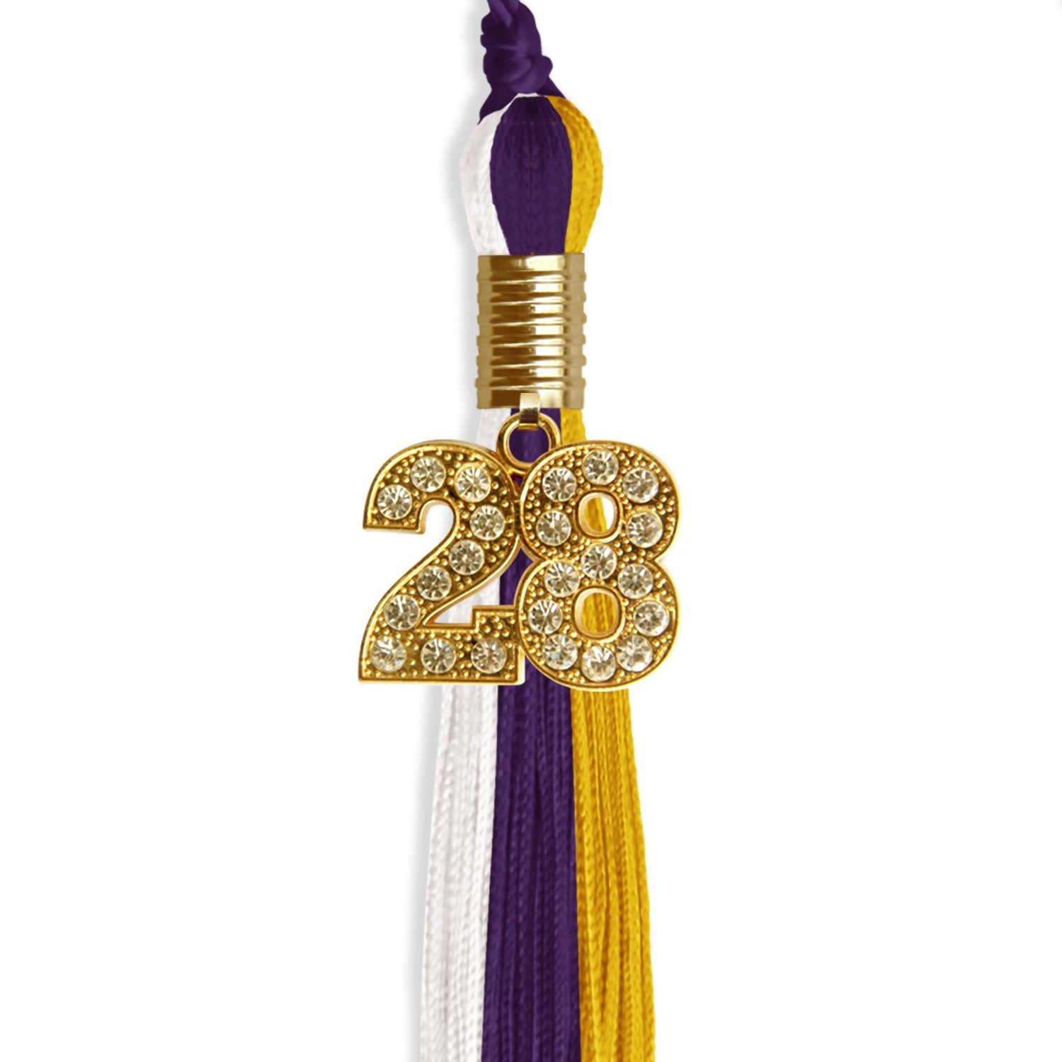 Purple/Gold/White Graduation Tassel with Gold Date Drop - Endea Graduation