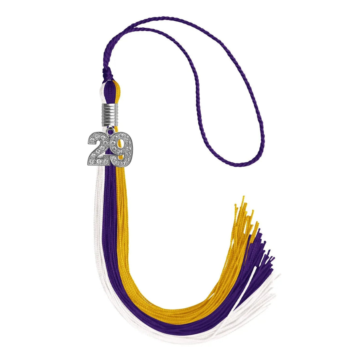 Purple/Gold/White Graduation Tassel with Silver Bling Charm - Endea Graduation