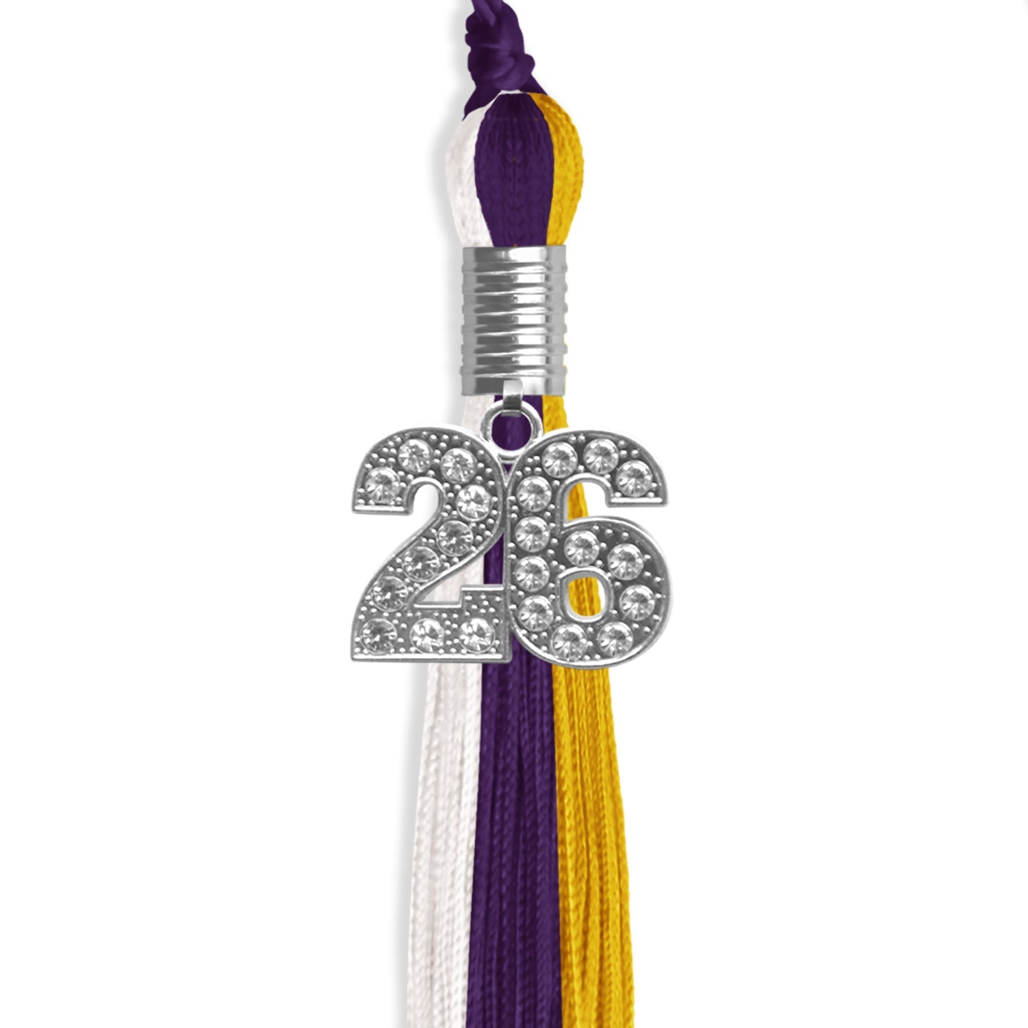 Purple/Gold/White Graduation Tassel with Silver Date Drop - Endea Graduation