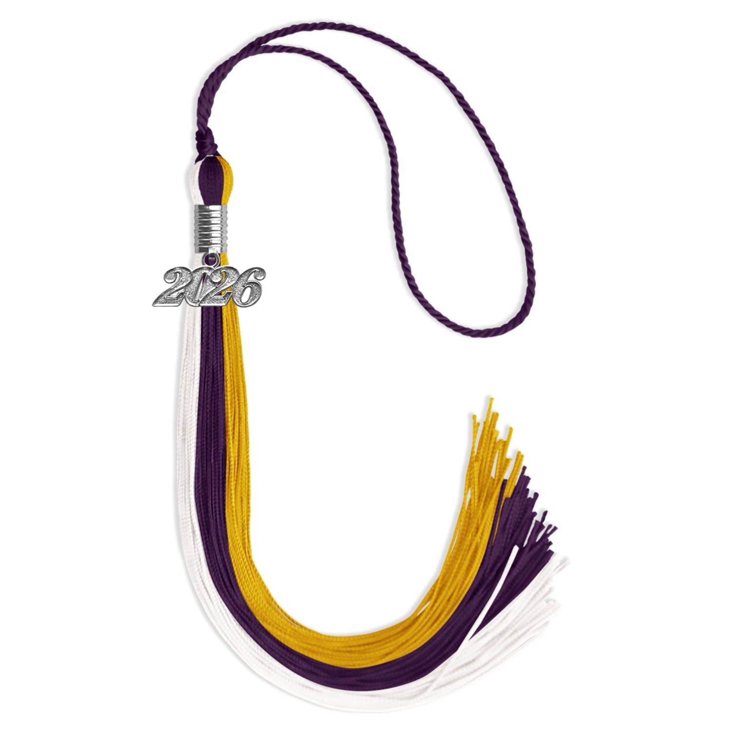 Purple/Gold/White Graduation Tassel with Silver Date Drop - Endea Graduation