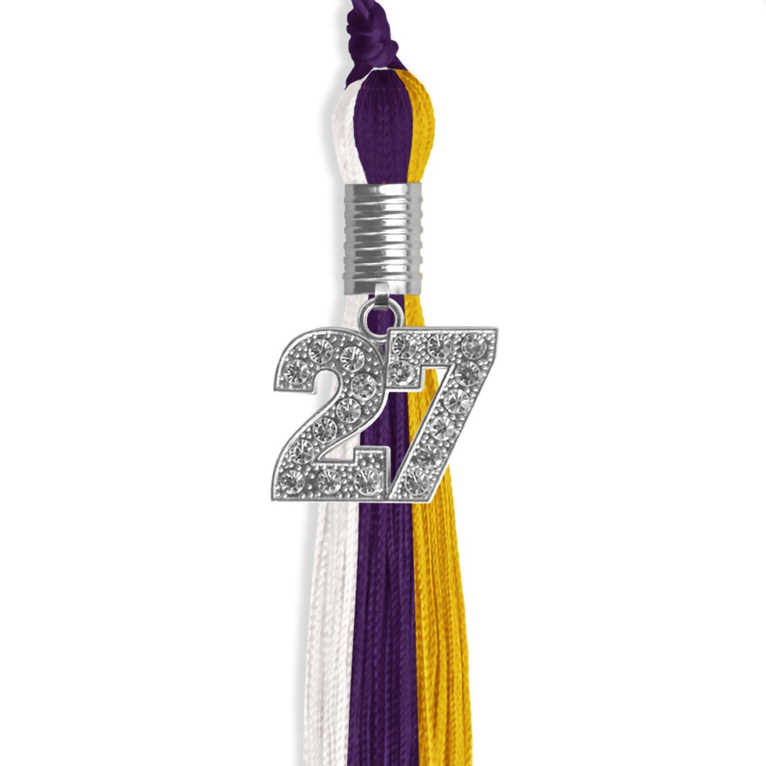 Purple/Gold/White Graduation Tassel with Silver Date Drop - Endea Graduation