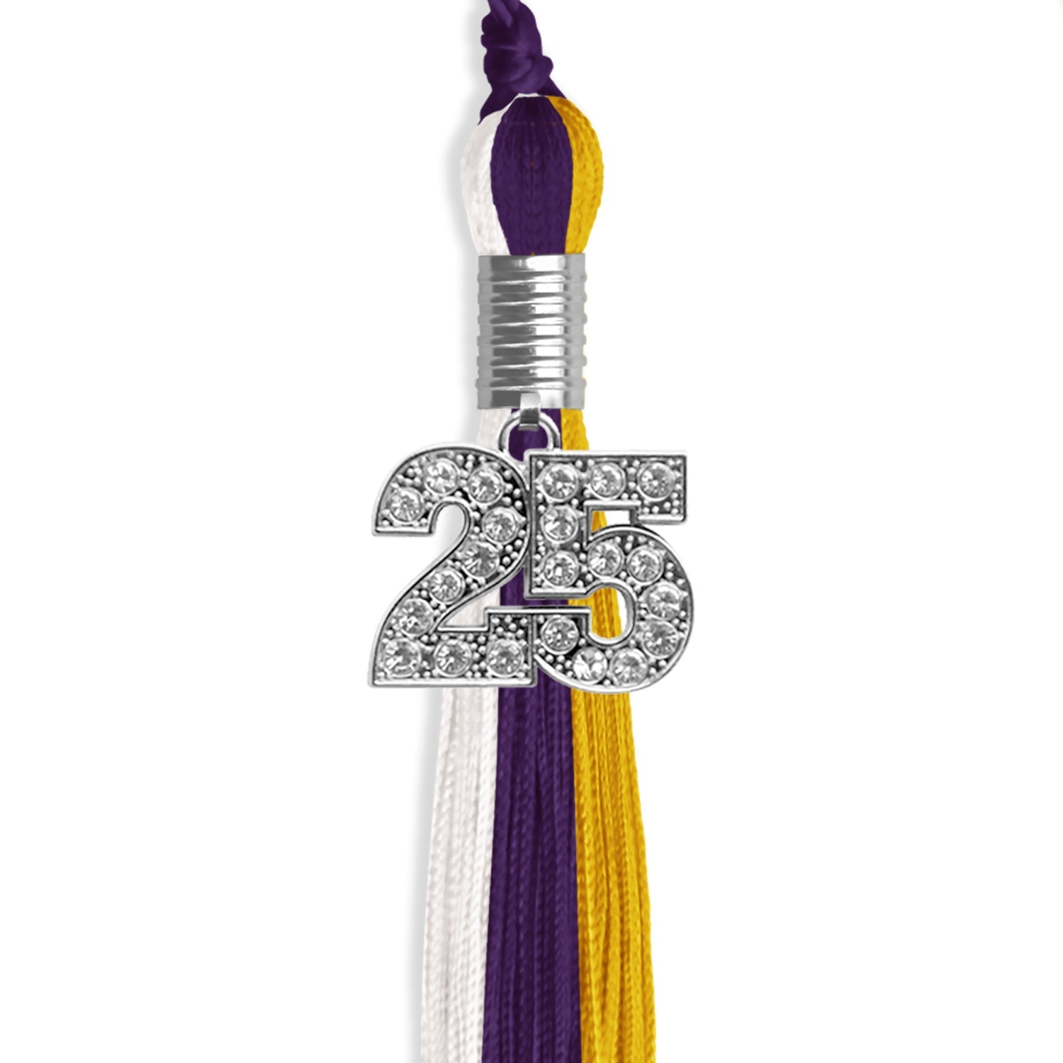 Purple/Gold/White Graduation Tassel with Silver Date Drop - Endea Graduation