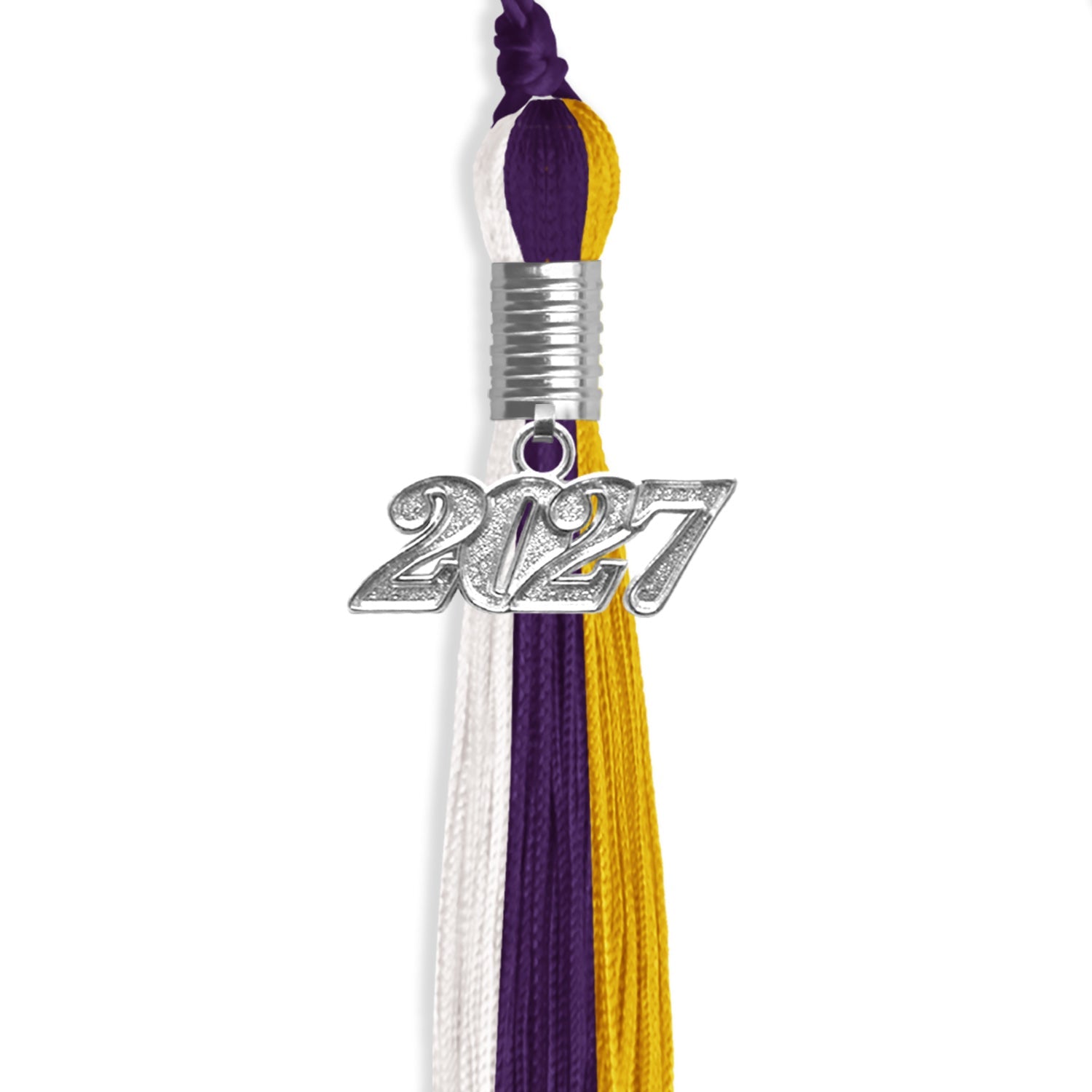 Purple/Gold/White Graduation Tassel with Silver Date Drop - Endea Graduation