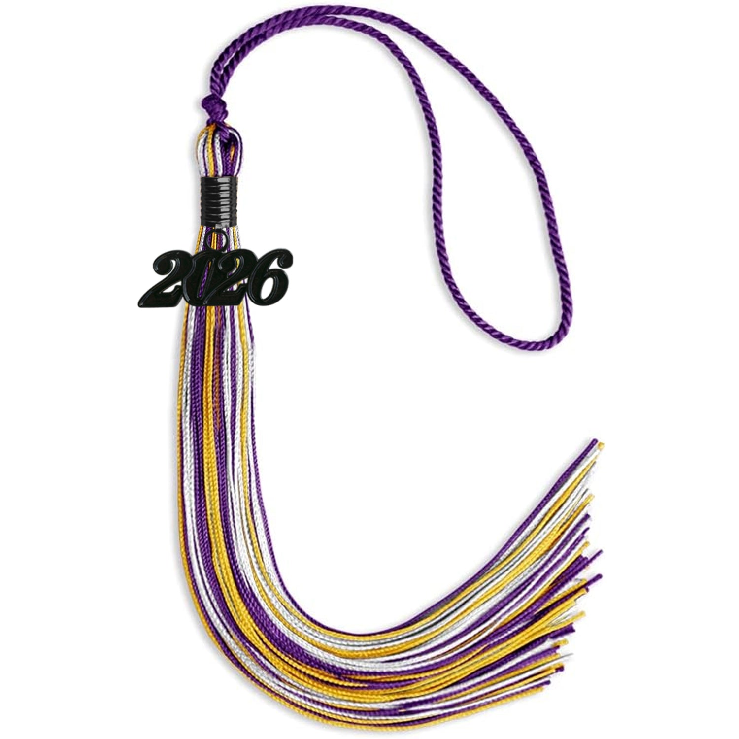 Purple/Gold/White Mixed Color Graduation Tassel with Black Date Drop - Endea Graduation