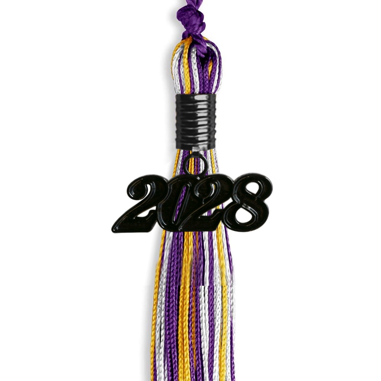 Purple/Gold/White Mixed Color Graduation Tassel with Black Date Drop - Endea Graduation